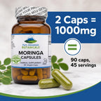 Pure Mountain Botanicals Moringa en Cápsulas - 1000mg Orgánico por Ración - 90 Cápsulas - Vegano Kosher Sin Gluten