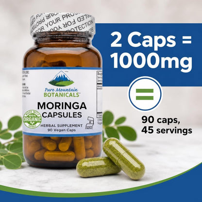Pure Mountain Botanicals Moringa en Cápsulas - 1000mg Orgánico por Ración - 90 Cápsulas - Vegano Kosher Sin Gluten – Image 4