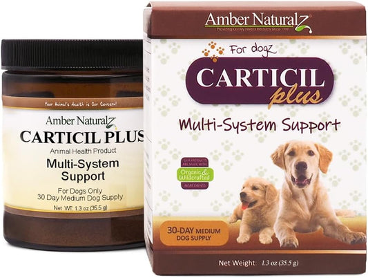 Amber NaturalZ Carticil Plus Suplemento Herbal para Perros - Soporte Multi-Sistema para Articulaciones, Digestión e Inmunidad - Ayuda Natural para el Bienestar y Vitalidad - 30 días para Perros Medianos