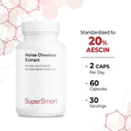 Supersmart - Extracto de Castaño de Indias 500mg al día (20% Aescin) - Circulación Venosa Saludable | Sin OGM y Sin Gluten - 60 Cápsulas Vegetales