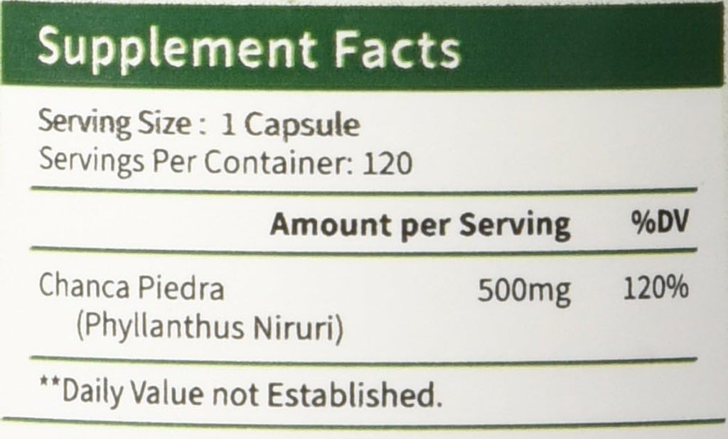 Chanca Piedra 500 mg – 120 Cápsulas Vegetales – Extracto de Phyllanthus Niruri