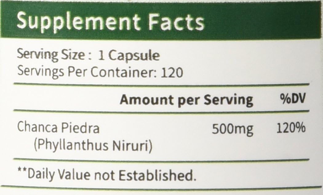 Chanca Piedra 500 mg – 120 Cápsulas Vegetales – Extracto de Phyllanthus Niruri