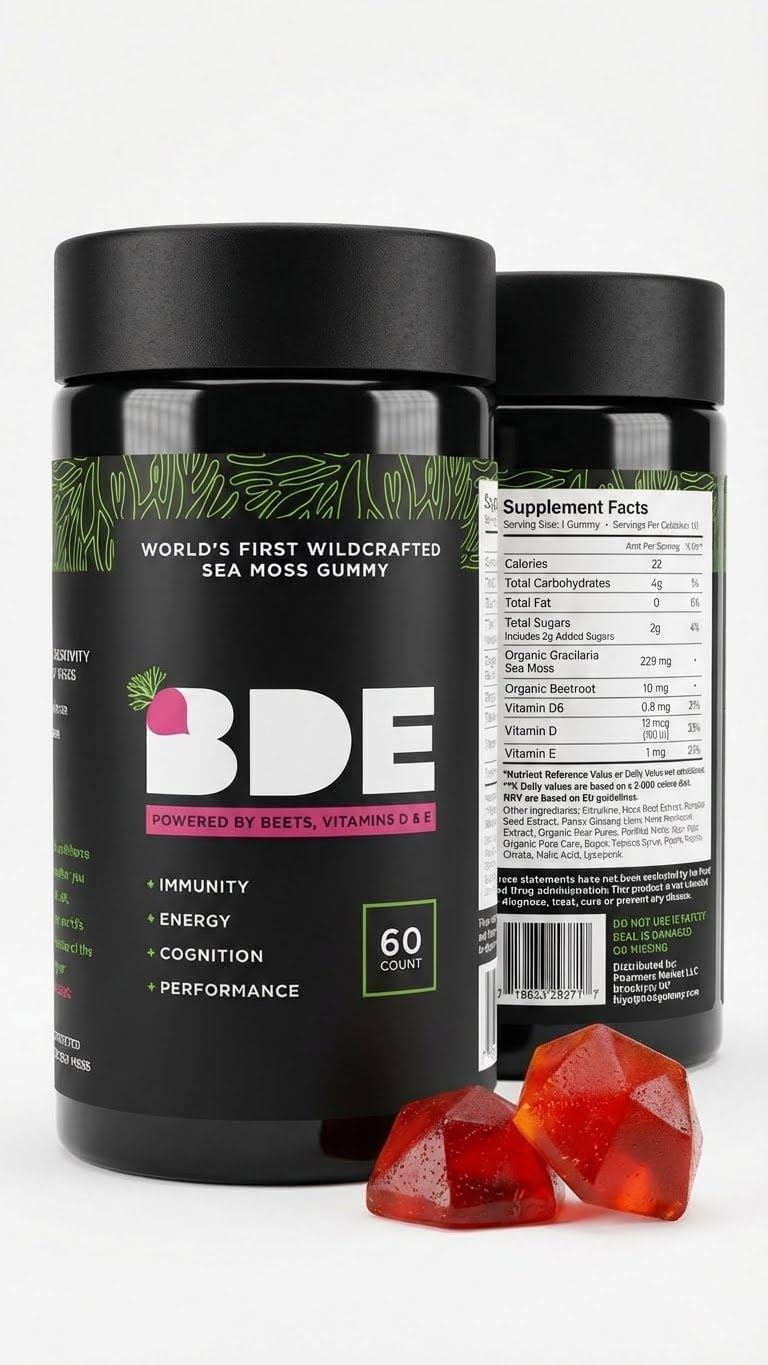 BDE Wildcrafted Sea Moss Gummy con Maca Root, Beets, Lion's Mane, Vitamina D+E - 60 Gominolas