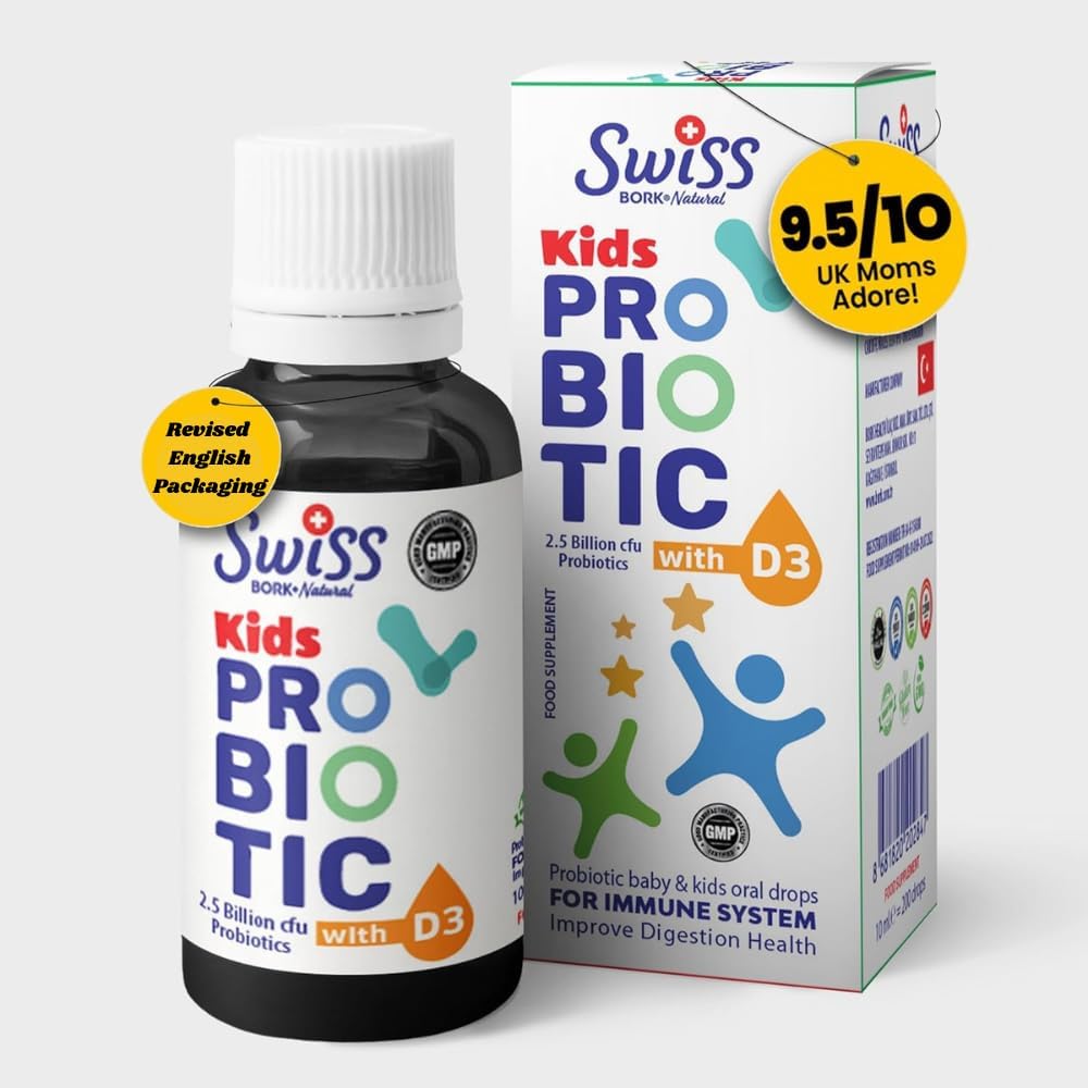 Swiss Bork Baby Probiotic Drops with Vitamin D3 — Kids Probiotics for Gut Health, Effective Digestive Support, and Colic Relief – 10ML & 45 Days’ Supply (Halal)