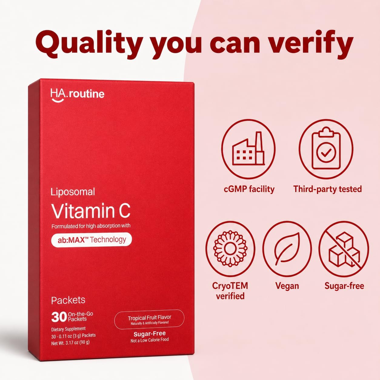 Haroutine Vitamina C Liposomal en Sobres, 500 mg por Stick, Sabor Tropical Sin Azúcar, 30 Unidades