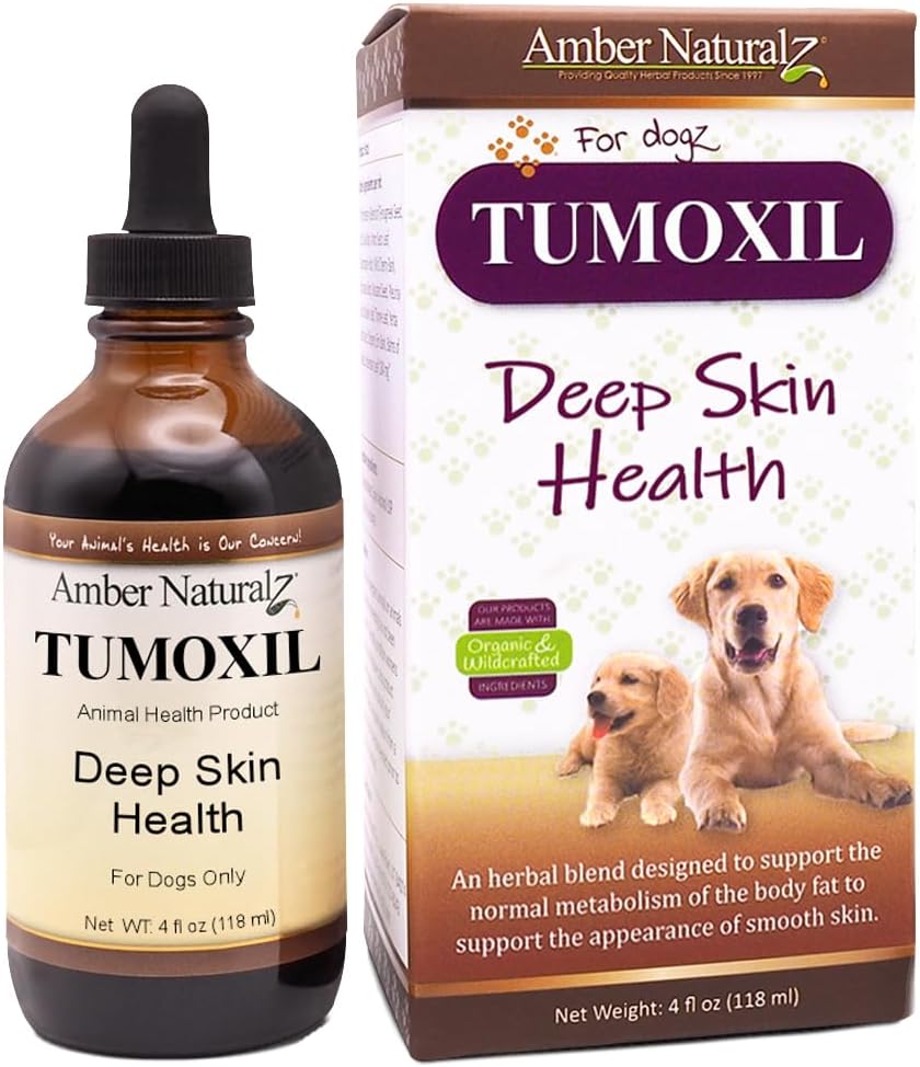 Amber NaturalZ Tumoxil Suplemento Herbal para la Salud Profunda de la Piel para Perros y Cachorros | Suplemento Canino para Apoyo a la Piel y el Metabolismo | Botella de Vidrio de 118 ml