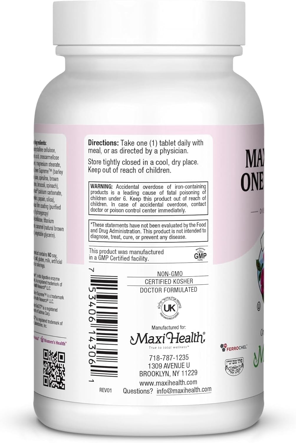 Maxi Health Vitaminas Prenatales para Mujer – Multivitamínico Diario con Hierro, Folato, Colina y Vitamina D3 – 60 Comprimidos