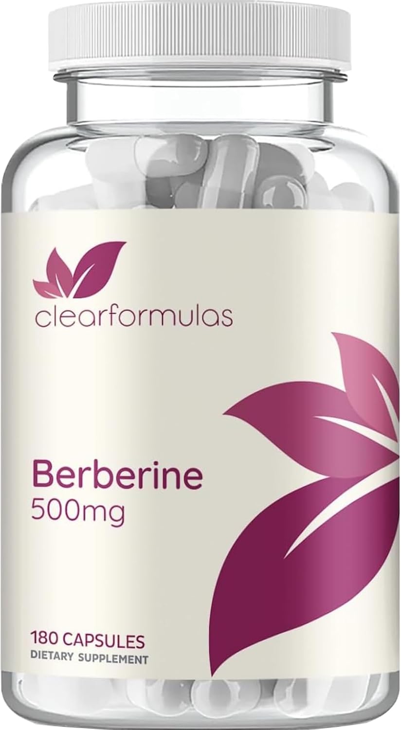 Clear Formulas Berberine Supplement 500mg - Lab Tested Berberine 500mg Value Size - Vegan Non-GMO Made in the US & Gluten Free (6 Months Supply)