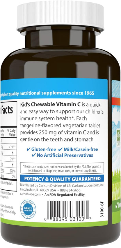 Carlson - Vitamina C Masticable para Niños, 250 mg, Sabor Mandarina, 60 tabletas vegetarianas – Image 3