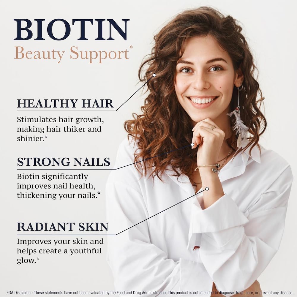 Puregen Labs Biotina 10.000 mcg – 360 Comprimidos Vegetarianos – Apoyo para Cabello, Piel y Uñas