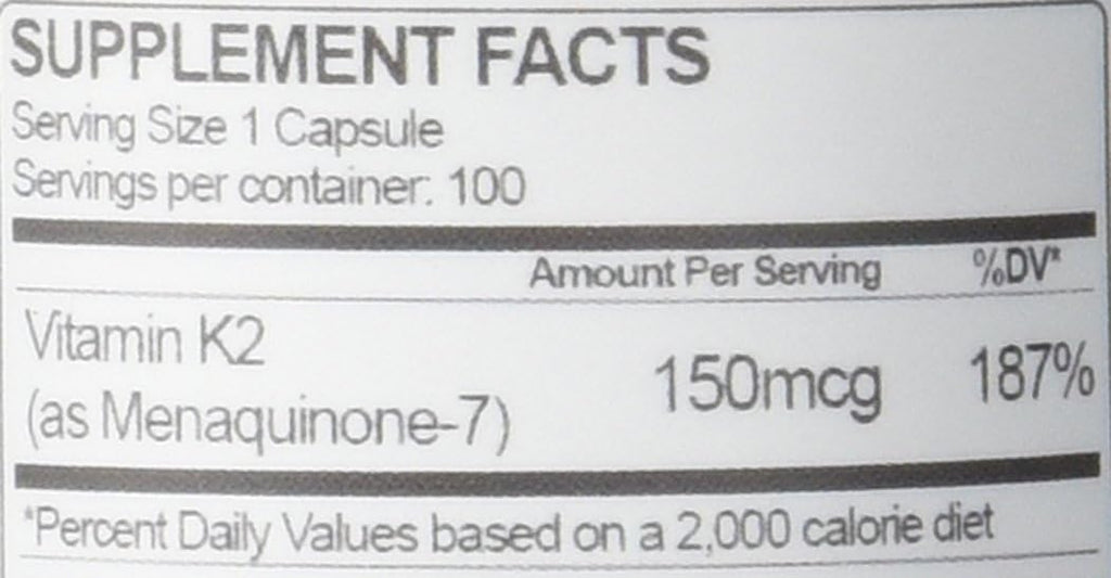 Vitamina K2 MK-7 150 mcg - Health As It Ought To Be - 100 Cápsulas