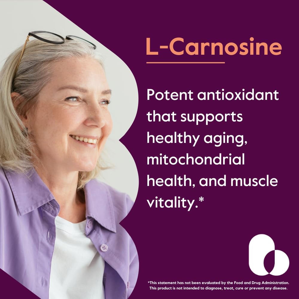 BESTVITE L-Carnosina 500 mg por cápsula (120 cápsulas) Sin rellenos - Sin estearatos - No transgénico - Sin gluten