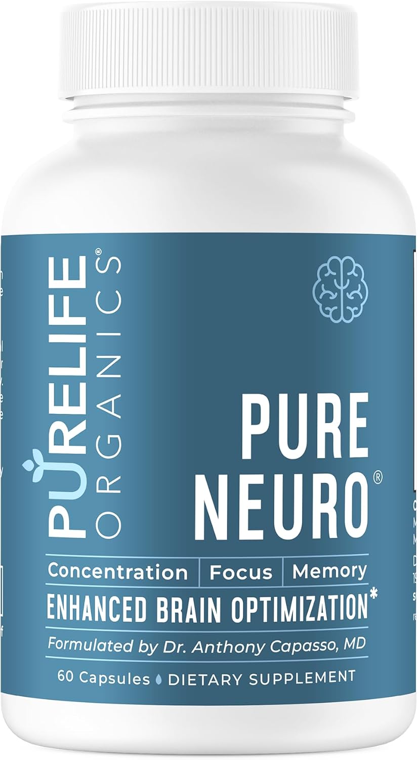 PureLife Organics Pure Neuro – Complemento para Eliminar la Niebla Mental, Apoyo a la Memoria y Enfoque – 60 Cápsulas Veganas y Sin Gluten – Fórmula del Doctor