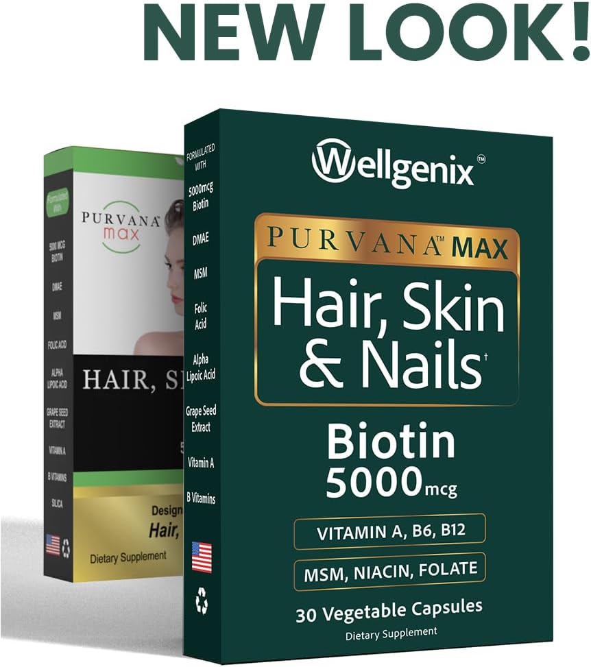 Wellgenix Purvana MAX – Biotin 5000mcg with MSM and B Complex – 30 Vegetarian Capsules