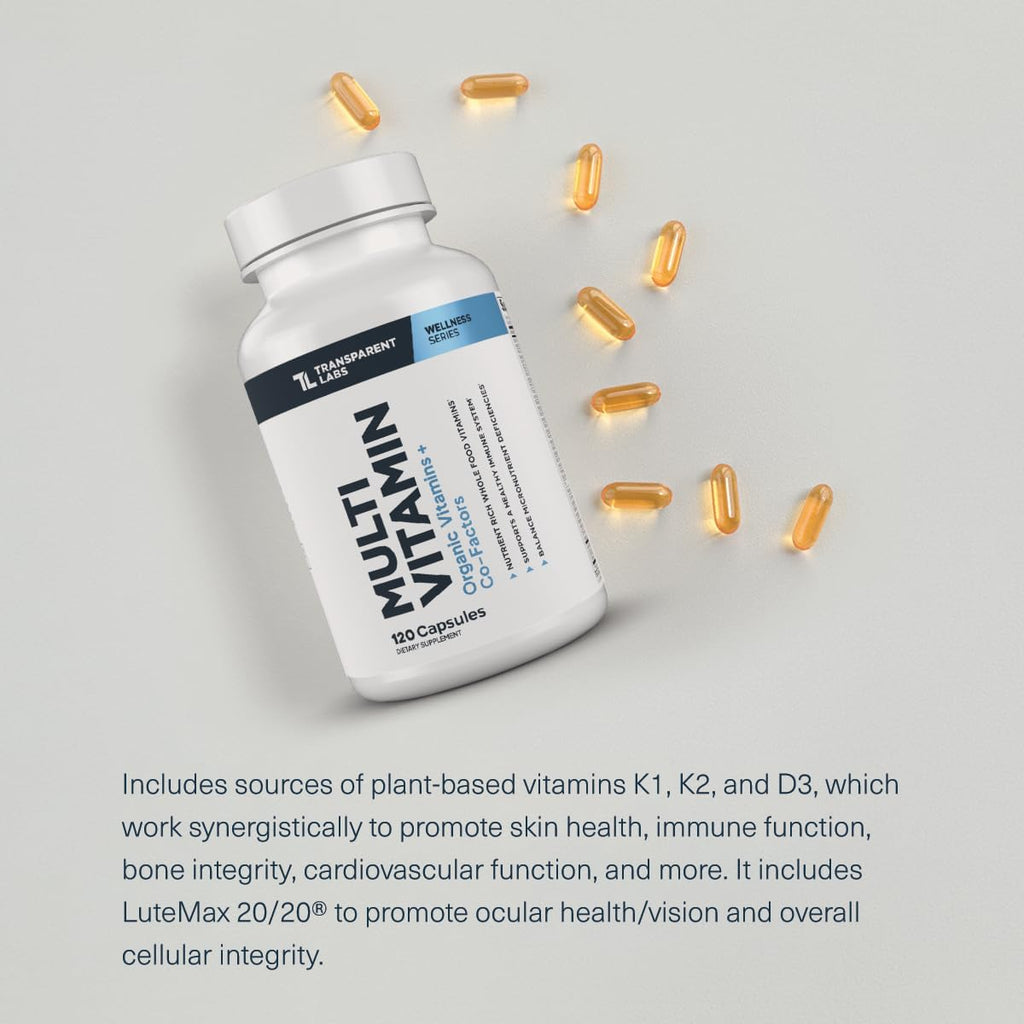 Transparent Labs Multivitamínico Diario para Mujeres – A Base de Alimentos Integrales, Vegano, Orgánico, con Vitaminas, Luteína, Biotina, Folato y Magnesio – 120 Cápsulas
