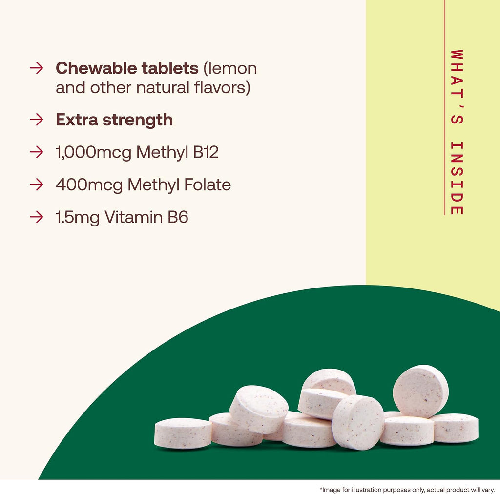 Jarrow Formulas Metil B-12 y Metil Folato - 100 Pastillas Masticables