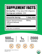 Polvo de Extracto de Espinaca Orgánica - Suplemento Herbal, 500 mg por Ración, 1 kg