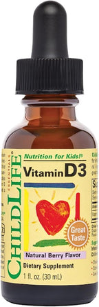 CHILDLIFE ESSENTIALS Gotas de Vitamina D3 para Bebés y Niños - 500 UI - Sabor a Bayas - 3 botellas de 30 ml