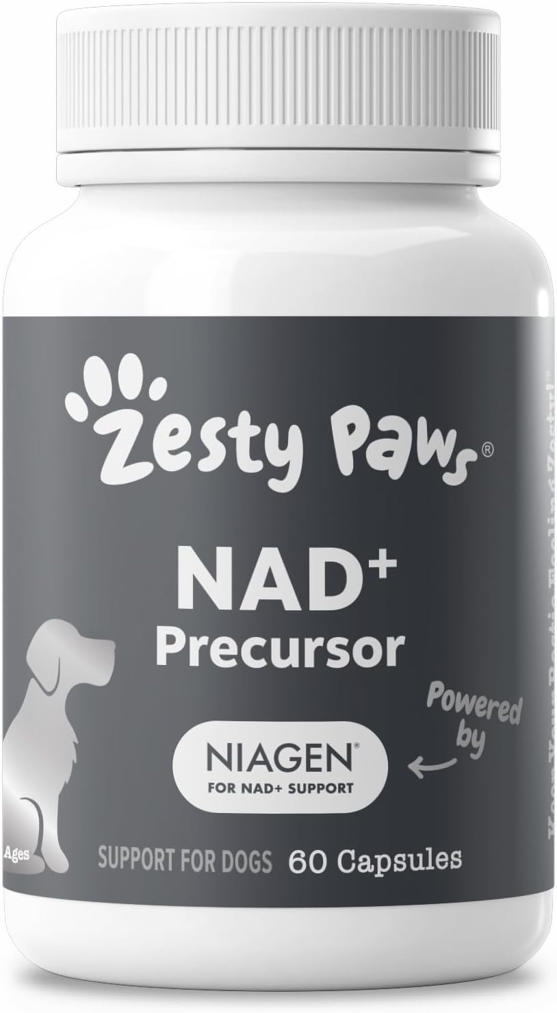 Zesty Paws Suplemento NAD+ Precursor para Perros - Niagen para Envejecimiento Saludable y Apoyo Muscular - 60 Cápsulas
