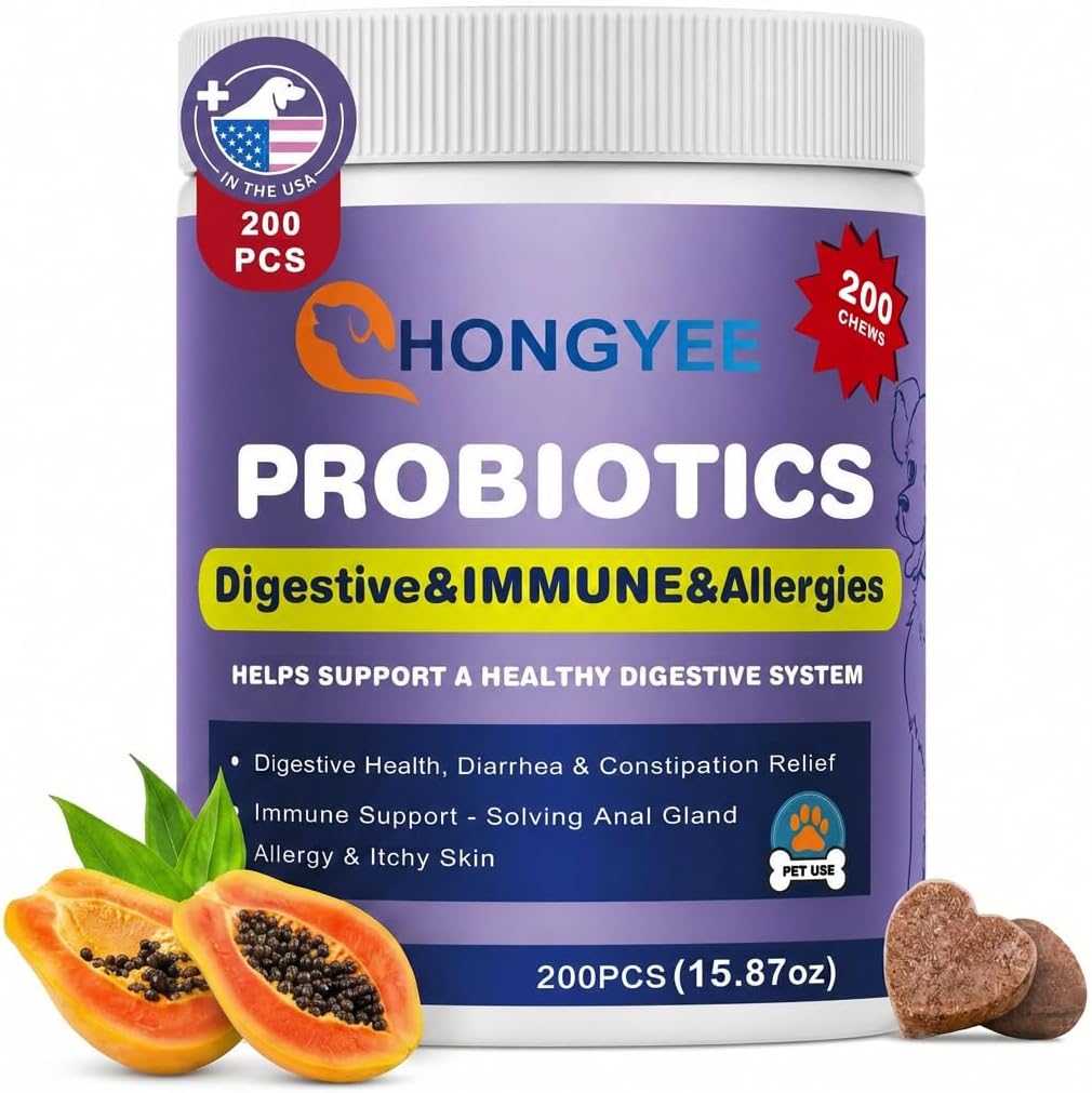 Probióticos para Perros con Enzimas, Papaya, Calabaza y Aceite de Krill - 200 Masticables
