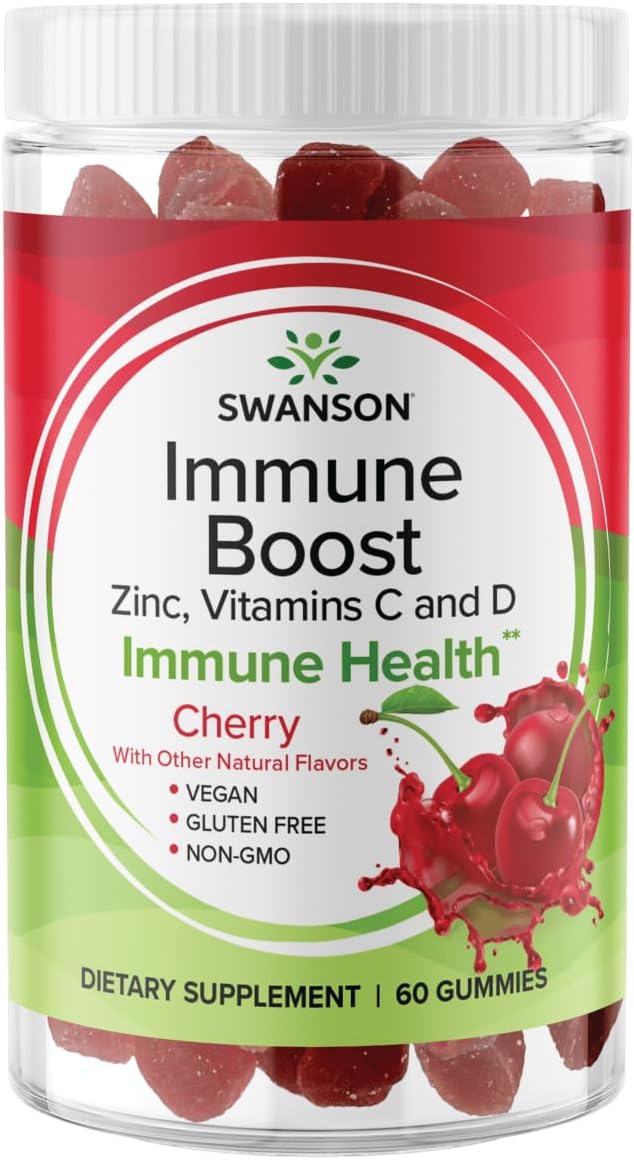 Swanson Immune Boost Gominolas con Acerola, Zinc, Vitamina C y D - 60 Gominolas Sabor Cereza