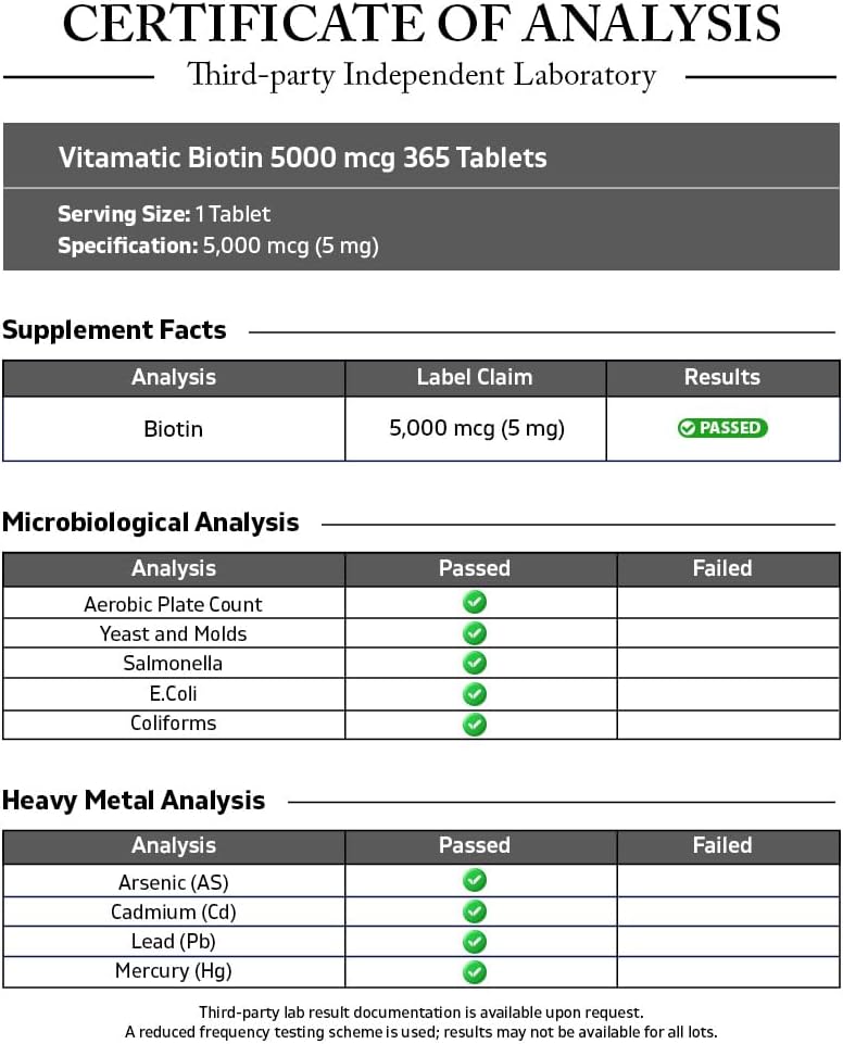 Vitamatic Biotina 5000 mcg (5 mg) - 365 Comprimidos Veganos - Vitamina B7