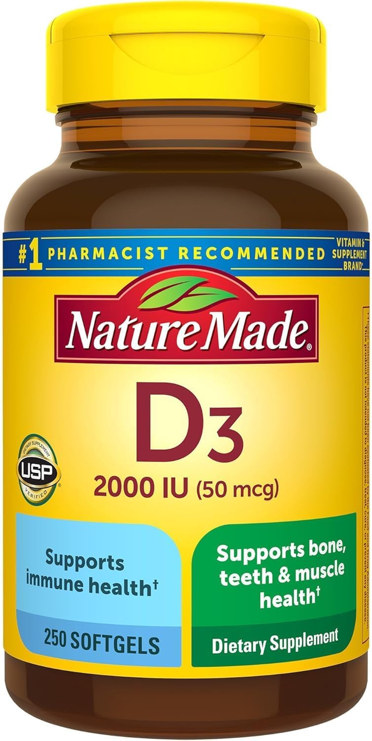Nature Made, Vitamina D3 2.000 UI Perlas Líquidas, 250 Unidades (Paquete de 2)