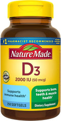 Nature Made, Vitamina D3 2.000 UI Perlas Líquidas, 250 Unidades (Paquete de 2)