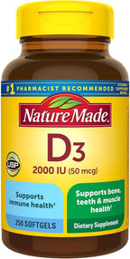 Nature Made, Vitamina D3 2.000 UI Perlas Líquidas, 250 Unidades (Paquete de 2)