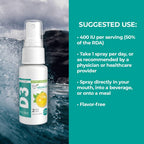 Vitamina D3 Spray para Adultos 400 UI (50% VDR) - Sabor Naranja - Sin Gluten, No GMO - 19 ml
