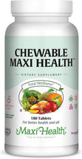 Maxi Health Chewable Multivitamin for Kids, Teens, and Adults - 180 Cherry Flavored Tablets