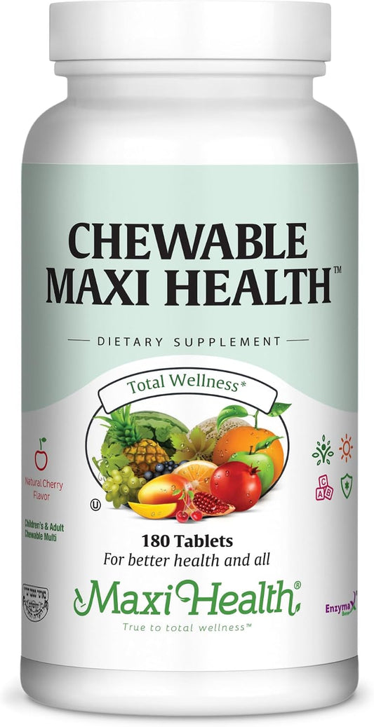 Maxi Health Chewable Multivitamin for Kids, Teens, and Adults - 180 Cherry Flavored Tablets