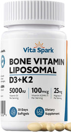 Vita Spark Vitamina D3 K2 - Suplemento Liposomal para Huesos, 5000UI D3, 100mcg K2 MK7 y Magnesio | Apoya Huesos, Dientes, Corazón, Inmunidad y Salud Vascular* (120 Mini Softgels)