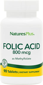 NaturesPlus Folic Acid (Methylfolate) - 800 mcg - 90 Tablets