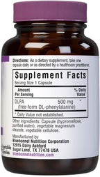 Bluebonnet Nutrition DLPA (DL-Fenilalanina) 500 mg - 30 Cápsulas Vegetales - Apoyo al Sistema Nervioso - Sin Soja, Sin Gluten, Vegano