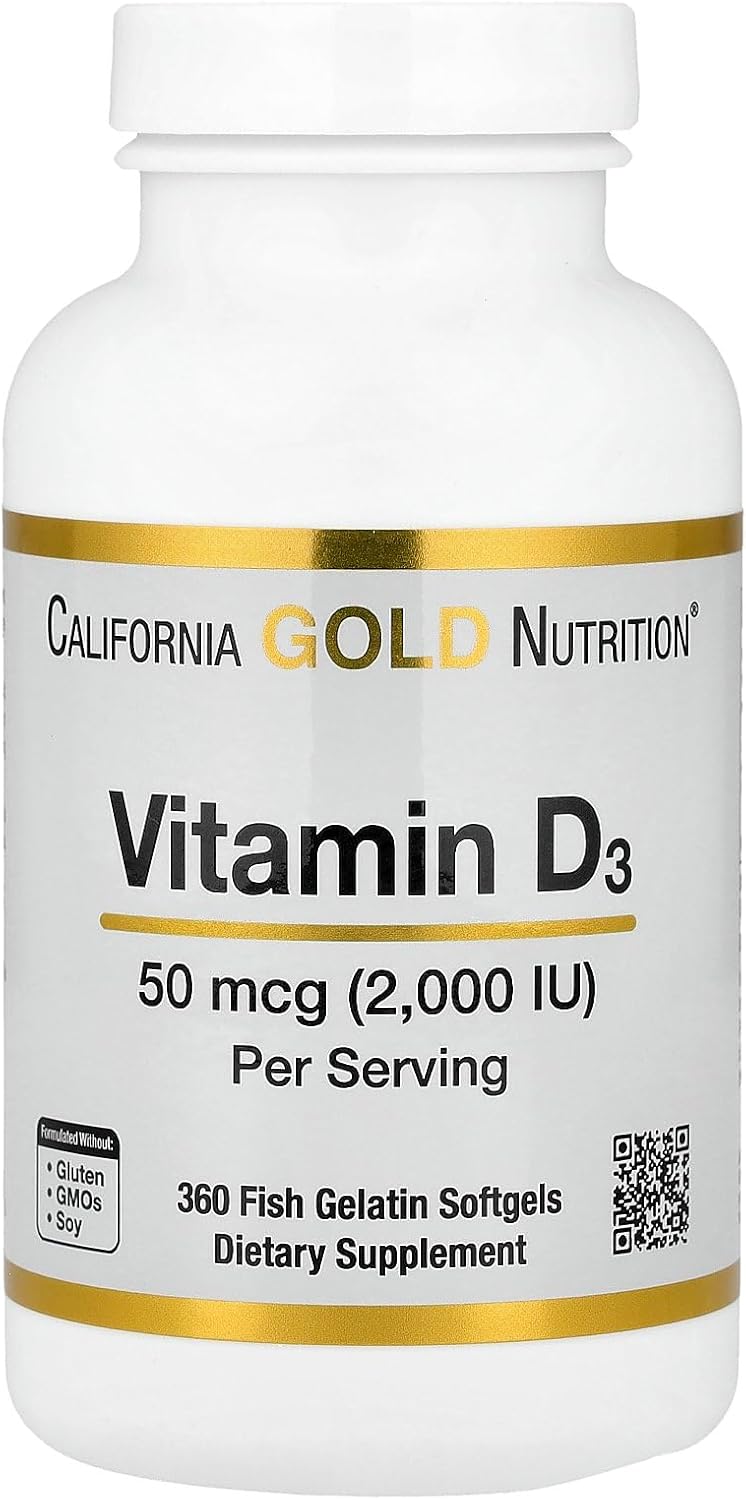California Gold Nutrition Vitamina D3, 50 mcg (2000 UI), 360 Softgels de Gelatina de Pescado