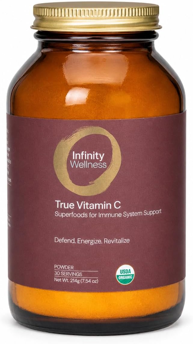 Infinity-C Mezcla Orgánica de Vitamina C en Polvo | Acerola, Camu Camu y Amla | 1000mg | Vegano, Sin OGM (30 porciones)