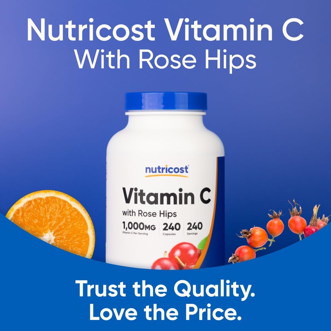 Nutricost Vitamina C con Escaramujo 1025mg, 240 Cápsulas