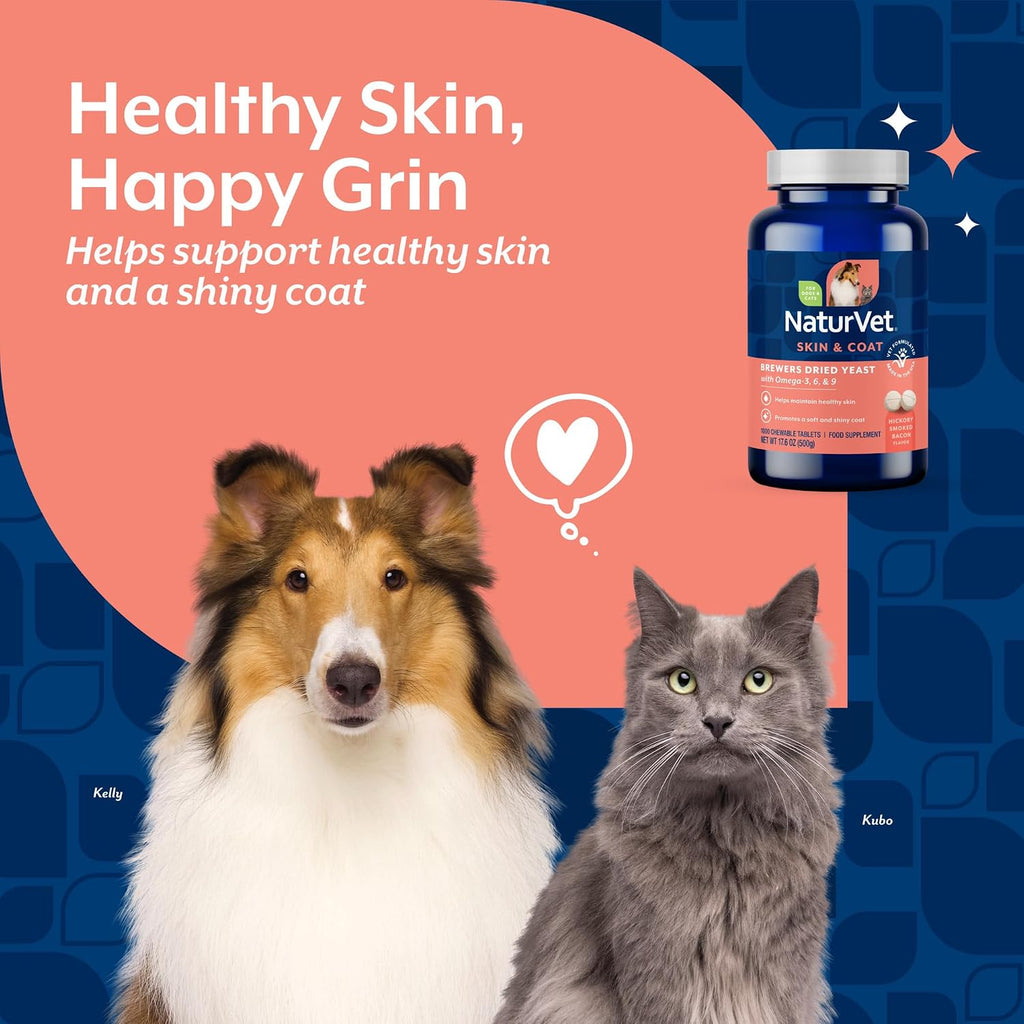 NaturVet – Levadura de Cerveza con Ajo y Omega – Para Perros y Gatos – 1000 Comprimidos Masticables
