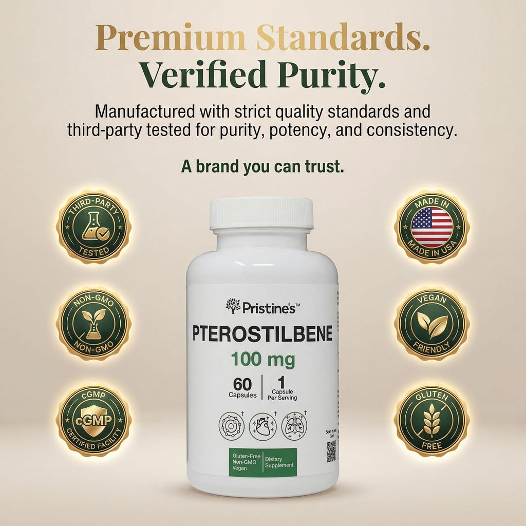 Pterostilbeno 100mg – 60 Cápsulas – Pristine's