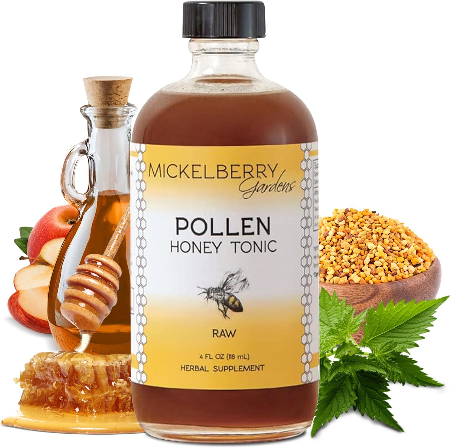 Mickelberry Gardens Pollen Honey Tonic (Pack de 2, 118 ml cada uno) - Apoyo Respiratorio Natural