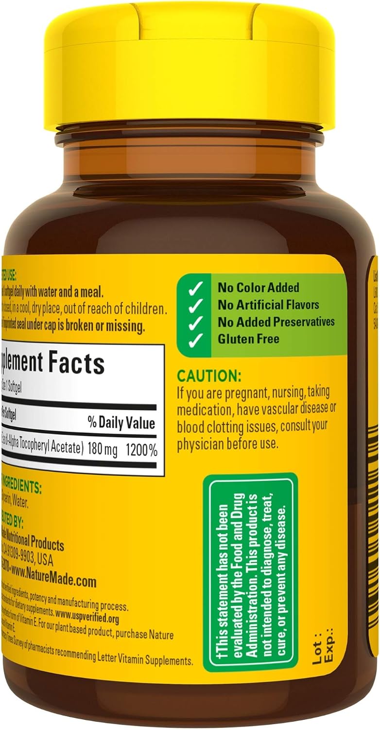 Nature Made Vitamina E 180 mg (400 UI) dl-Alfa, 100 Cápsulas (Pack de 3)