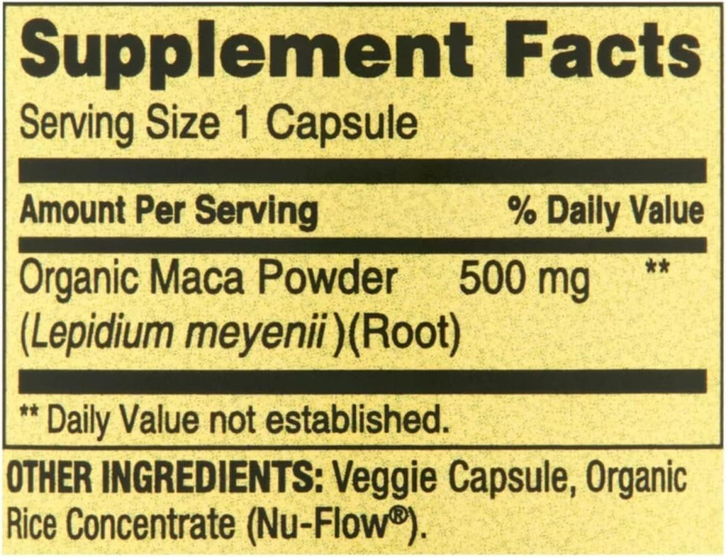 Spring Valley Maca Root 500mg Cápsulas, Maca Orgánica para Mujeres y Hombres