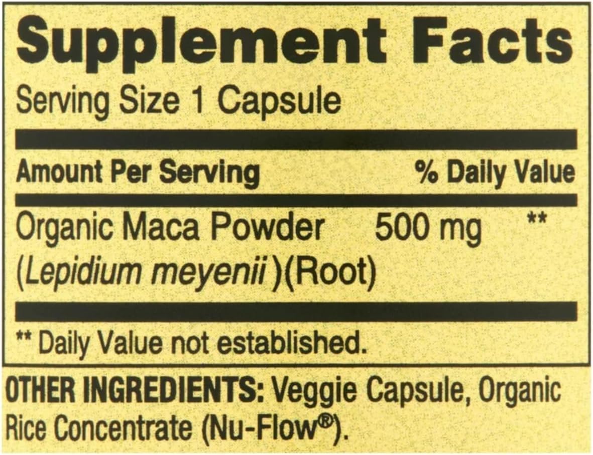 Spring Valley Maca Root 500mg Cápsulas, Maca Orgánica para Mujeres y Hombres