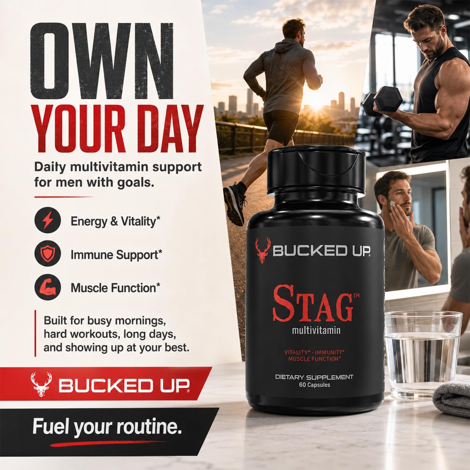 Bucked Up Stag Multivitamin para Hombres - Fórmula Completa de Vitaminas - Vitalidad, Inmunidad y Función Muscular (60 Cápsulas)
