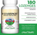 Vitamina B12 Sublingual con Ácido Fólico y Biotina - 180 Pastillas Sabor Fresa - Maxi Health