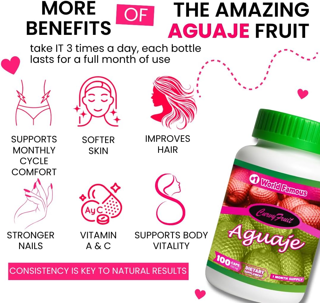 Aguaje Pills para Curvas Femeninas – 100% Natural – 550mg x 100 Cápsulas – 3 Meses de Suministro
