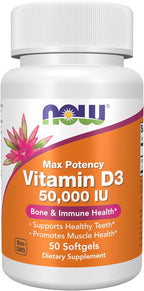 NOW Foods Vitamina D-3 50.000 IU, 50 Cápsulas Blandas
