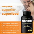 NutraChamps Maca Root Orgánica 2100mg, 180 Cápsulas, Mezcla de Maca Negra, Roja y Amarilla