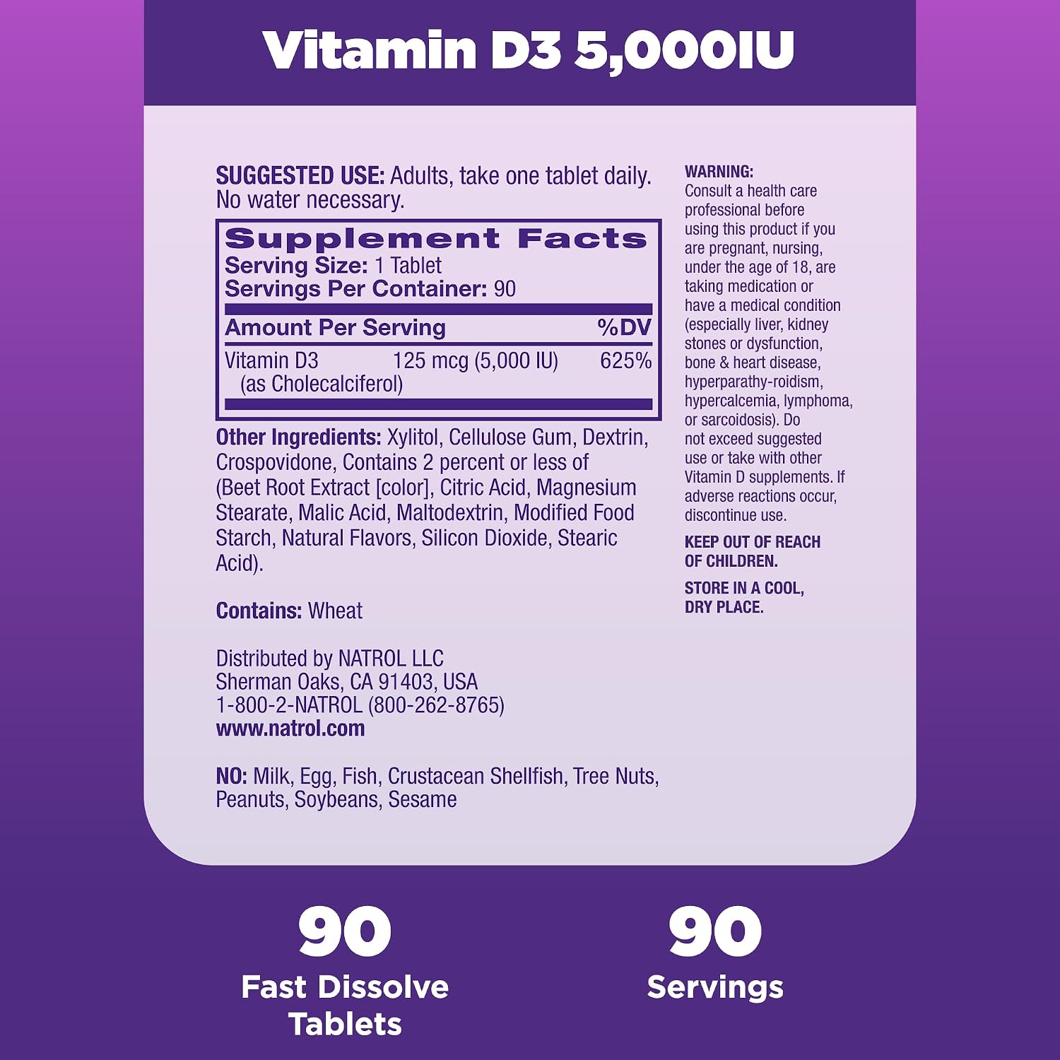 Natrol Vitamin D3 5000 IU Fast Dissolve Tablets, 90 Count